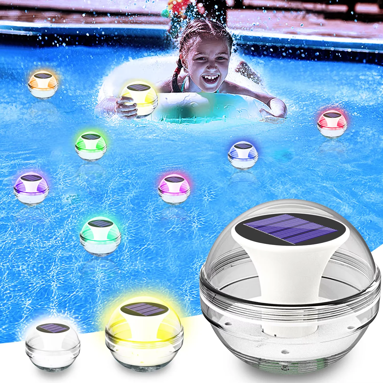 Solar Floating Pool Lights,RGB Color Changing LED Pool Lights,IP65 Waterproof Pool Lights,Floating Lights for Swimming Pools,Hut