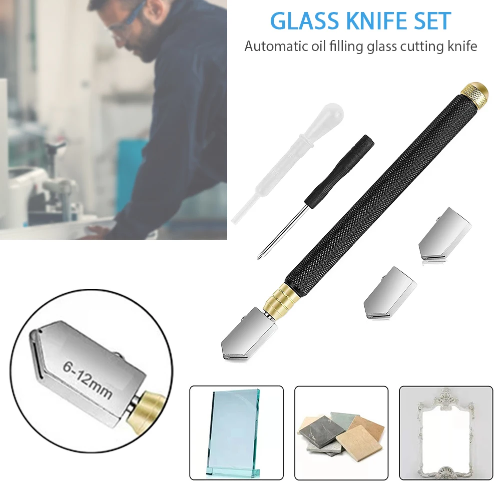 Handheld Glass Cutter Set with Ergonomic Handle for DIY Window Panes, WWO66