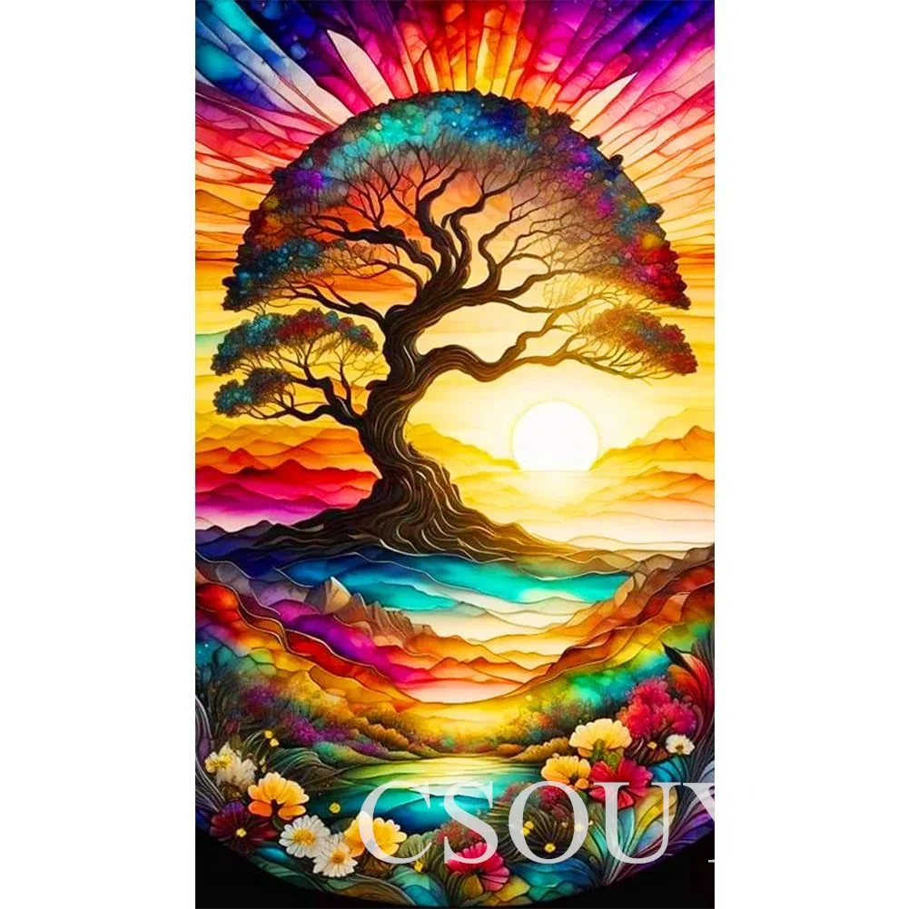 

Crystal Full Square AB Diy Diamond Painting Cross Stitch Scenery Colorful Tree Diamond Embroidery Mosaic Needlwork Rhinestones