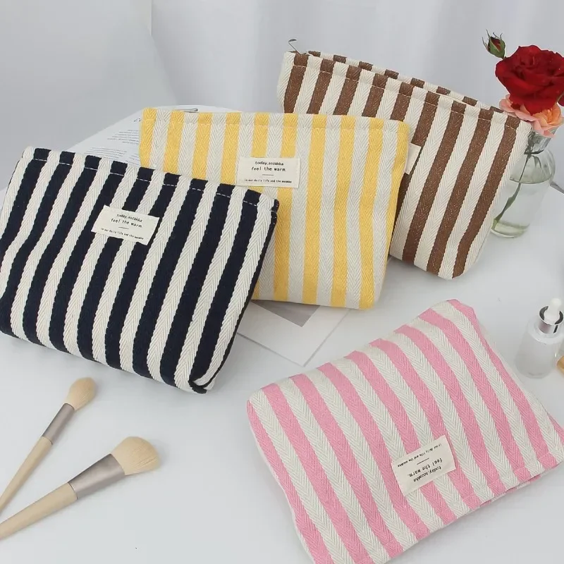 Women Waterproof Cosmetic Bag Storage Vertical Stripe Cosmetic Bag Makeup Case Travelling Pouch For Ladies Pencil Case