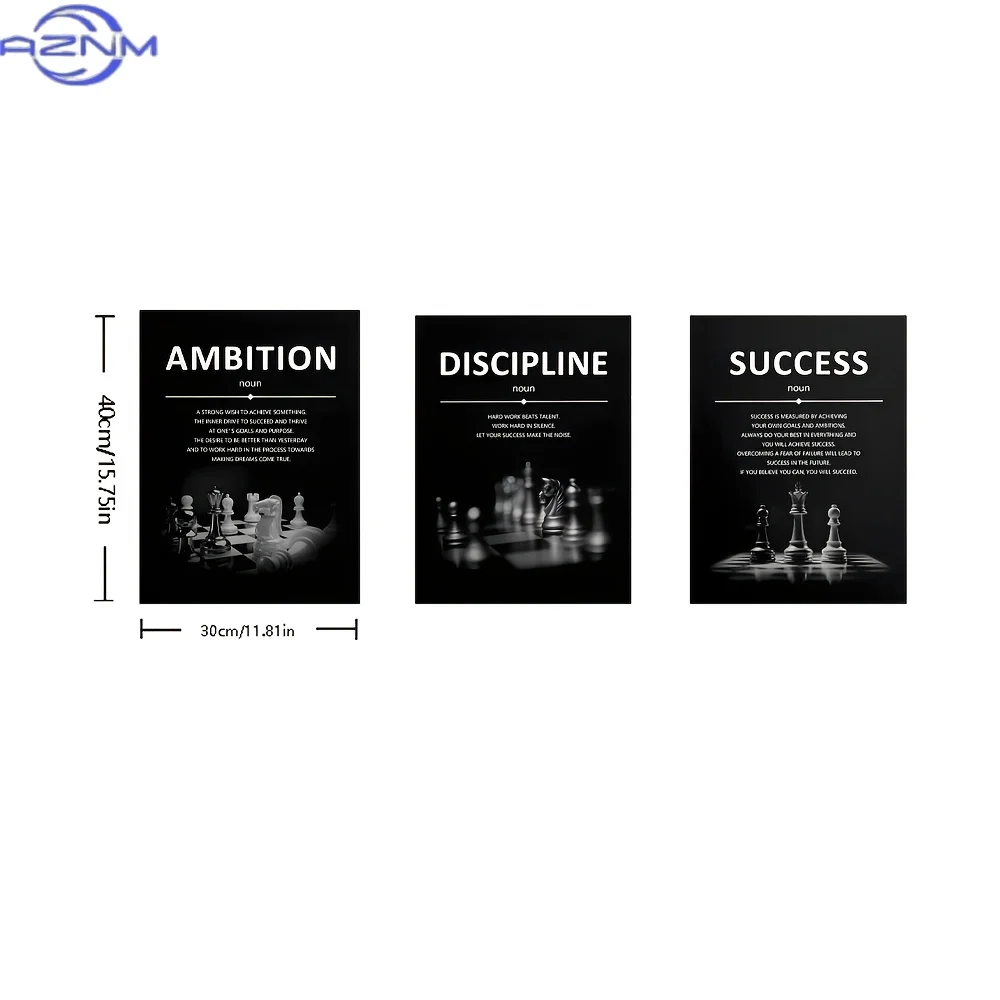Contemporary 3D Canvas Art Prints, Set of 1 to 3pcs Featuring Ambition, Discipline, And Success for Wall Decoration, Matte End