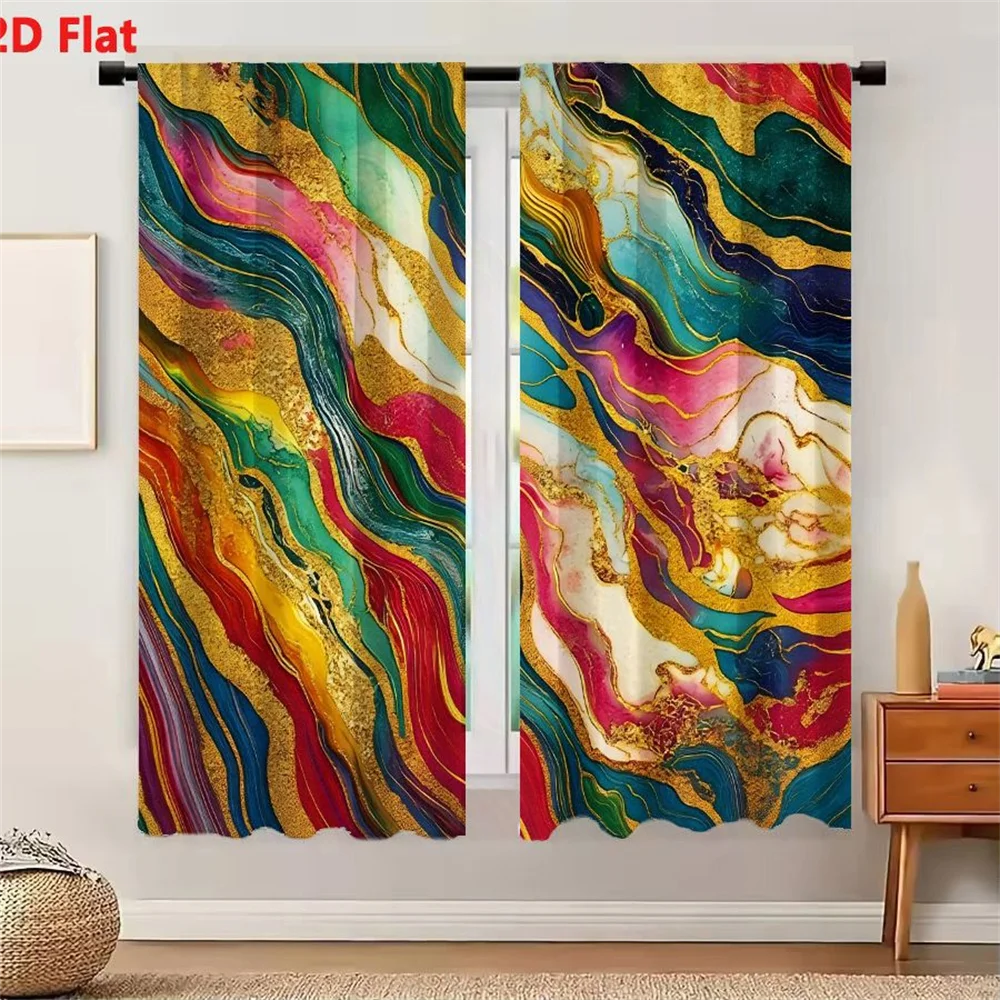 2Pcs Curtains Vibrant Abstract Fluid Art Print Featuring Deep Blues Teal Magenta And Gold Swirling Patterns Window Drapes for Be