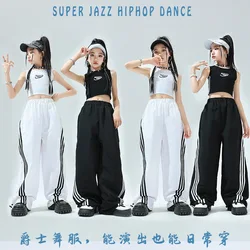 [4-15 Years Old]New Girls Street Dance Jazz Crop Top Short Sleeve Set Korean Version Kids Jazz Dance Performance Costumes Summer