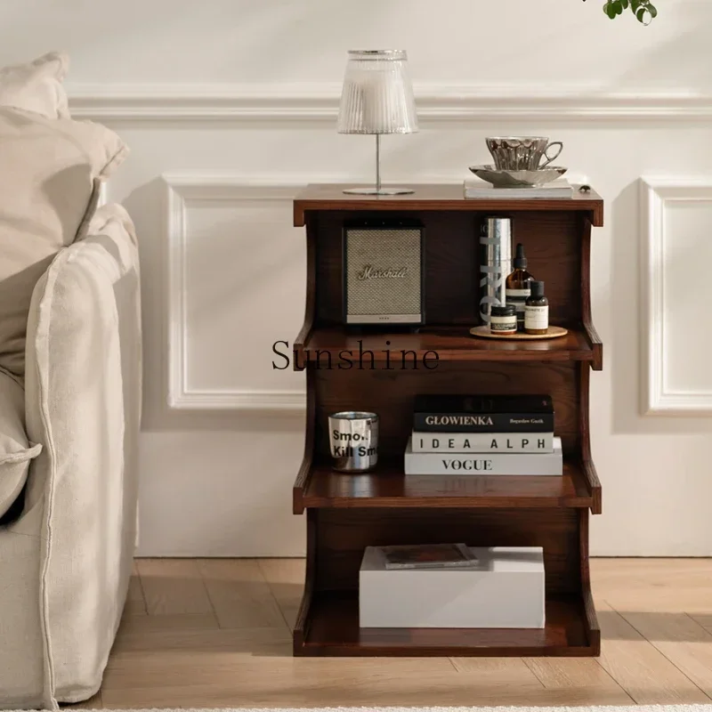 

Retro solid wood shelf living room sofa small coffee table medieval simple corner table