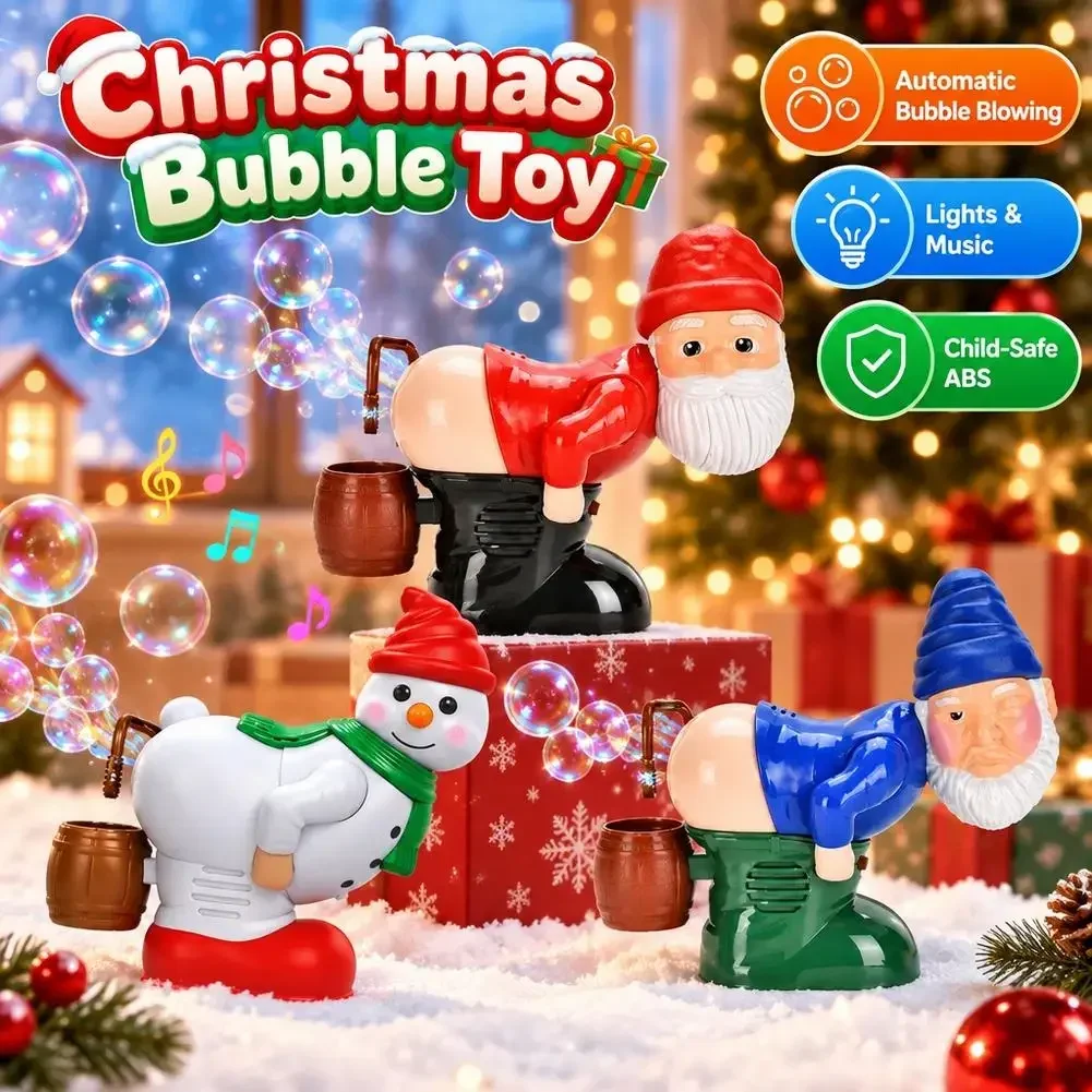 2026 Christmas Gnomes Farting Bubble with Music & Light Electric Fart Santa Novelty Xmas Gift for Boy Girls With Bubble Solution