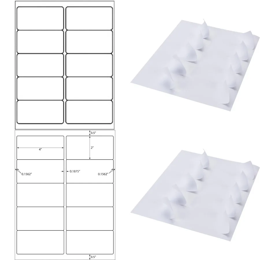 

10 Up Shipping Address Labels 2 x 4 for Efficient Package Labeling in E-commerce and Office Use - Durable Adhesive with High-Vi