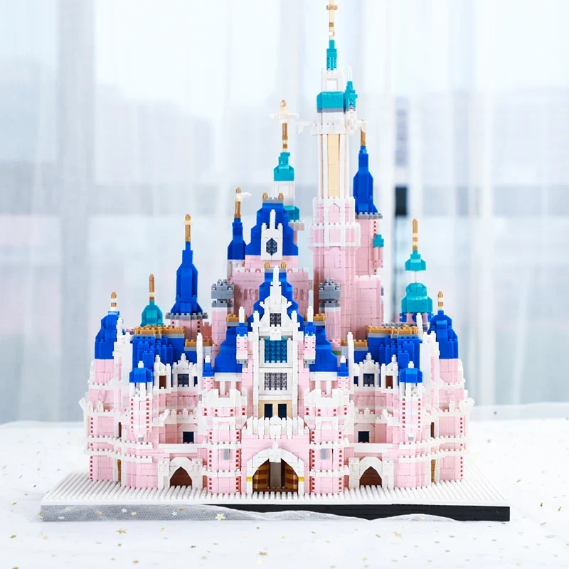 6300PCS Light Large Castle Micro Building Blocks Pink Series Castle Church Diamond Blocks Construction Toys for Girls Adult Gift