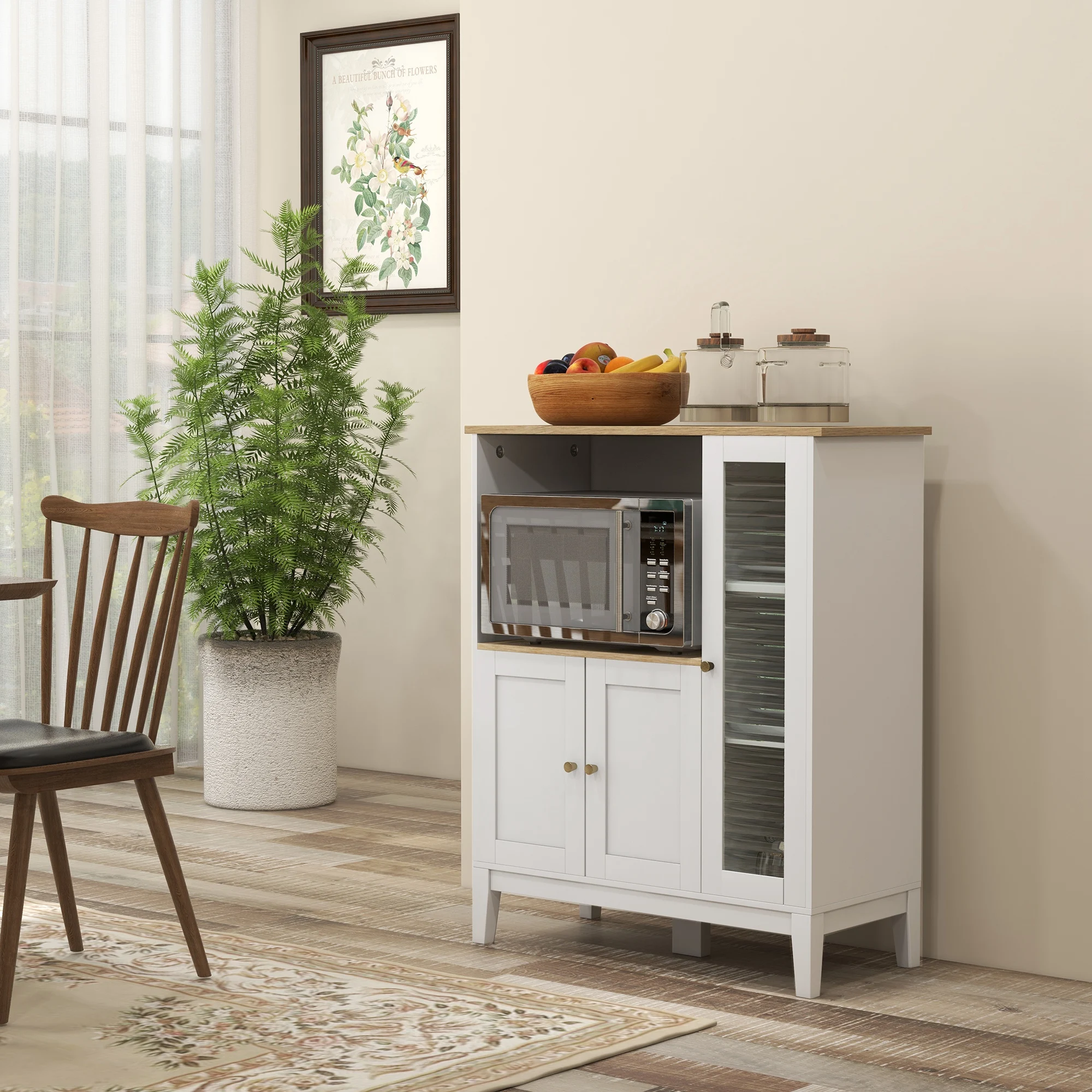 HOMCOM Mueble Auxiliar de Cocina con Estantes Puertas 80x35x97 cm Blanco