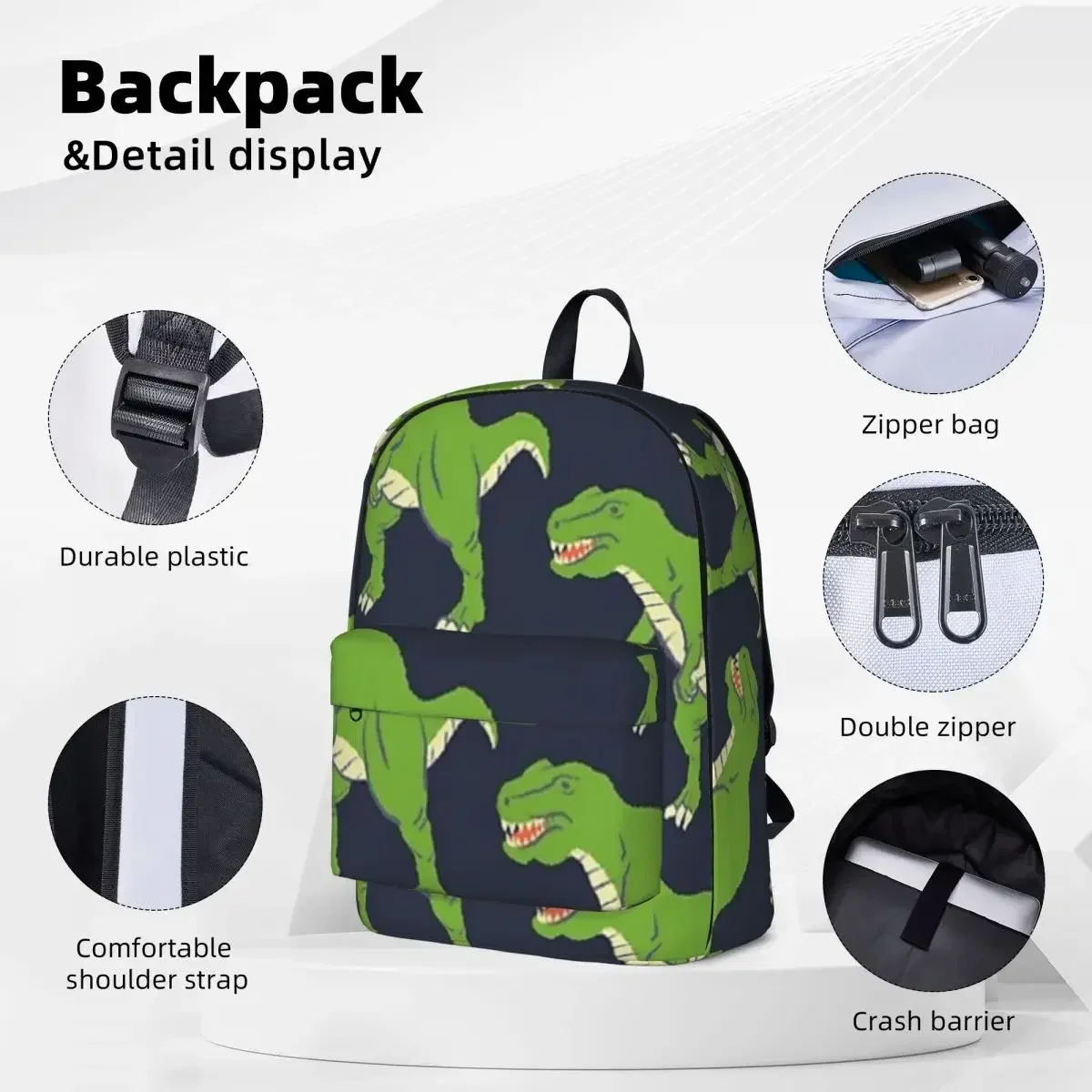 Green T-Rex Woman Backpacks Boys Girls Bookbag Fashion Students School Bags Portability Laptop Rucksack Shoulder Bag