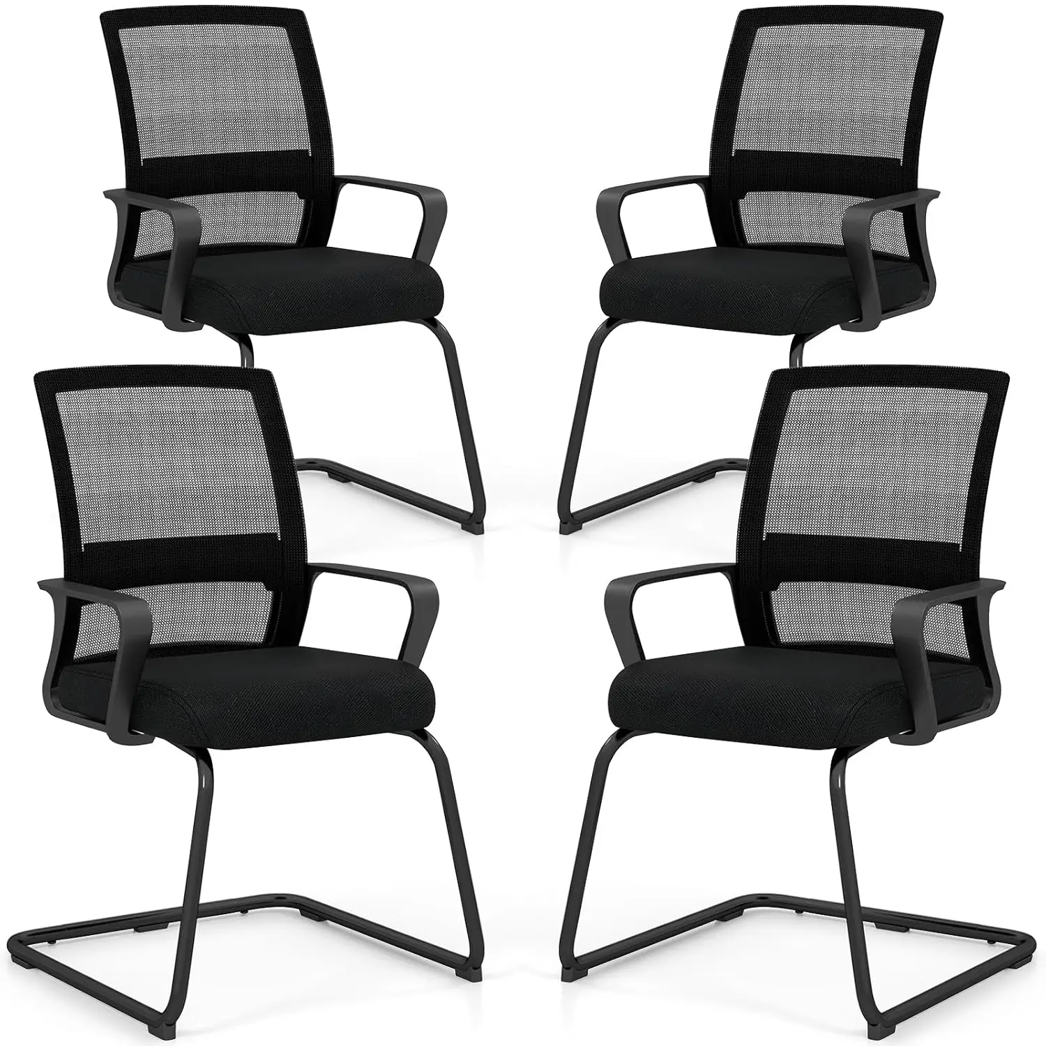 

Эргономичные сетчатые стулья для гостей (комплект из 2 шт.) с металлическим основанием-сани, поясничной опорой и подлокотниками для офиса, конференц-залов, приемных, на заказ