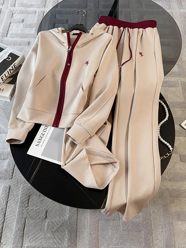 

Spring 2026 High-End Casual Sportswear Set Women's Fashion Anti-Aging Trendy Jacket Top Wide Leg Pants Two-Piece Set