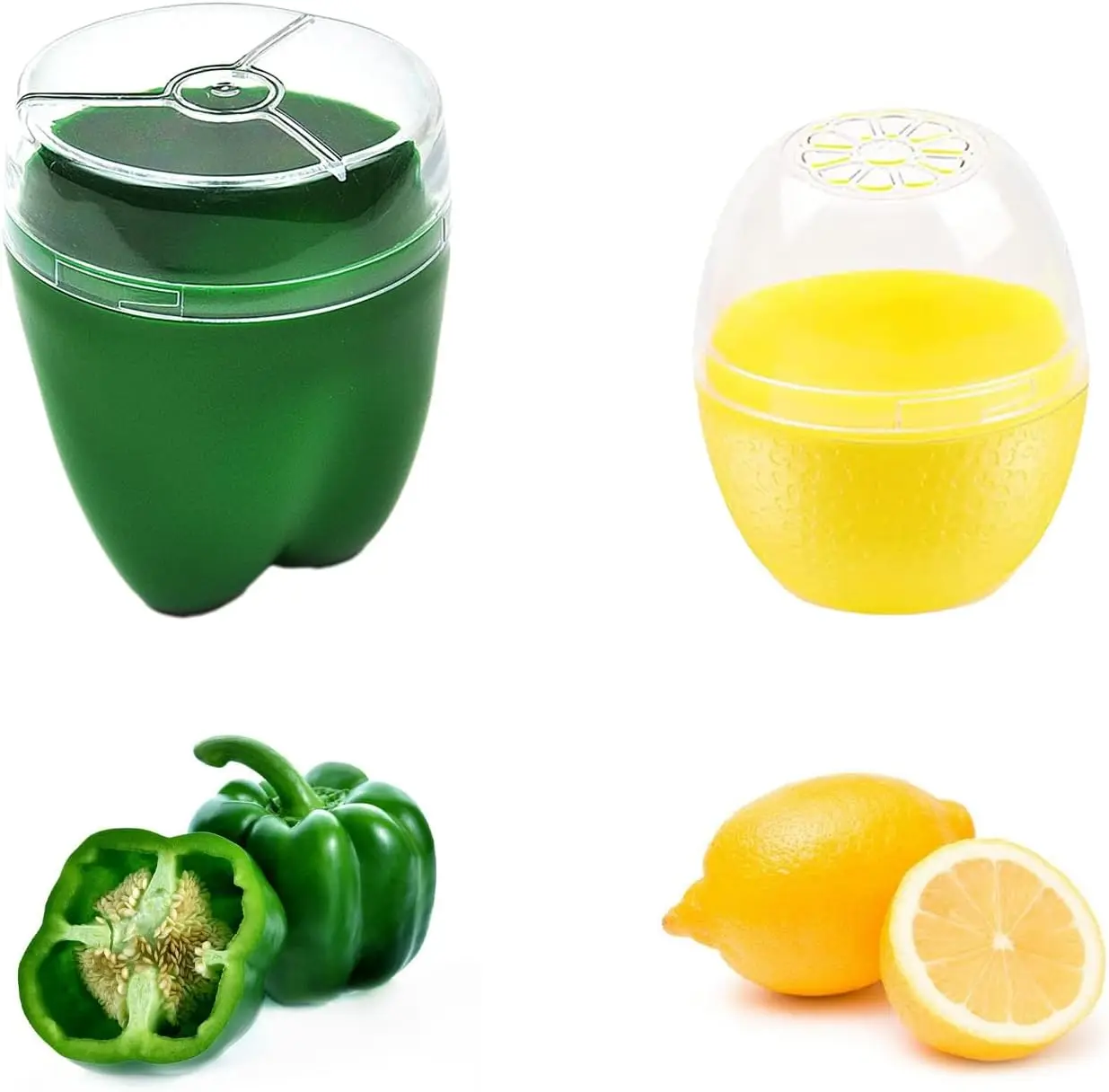 

2PCS Fruit and Vegetable Shaped Savers Lemon and Green Pepper Containers for Fridge Vegetable Crisper Makes Food Stays Fresh Lo