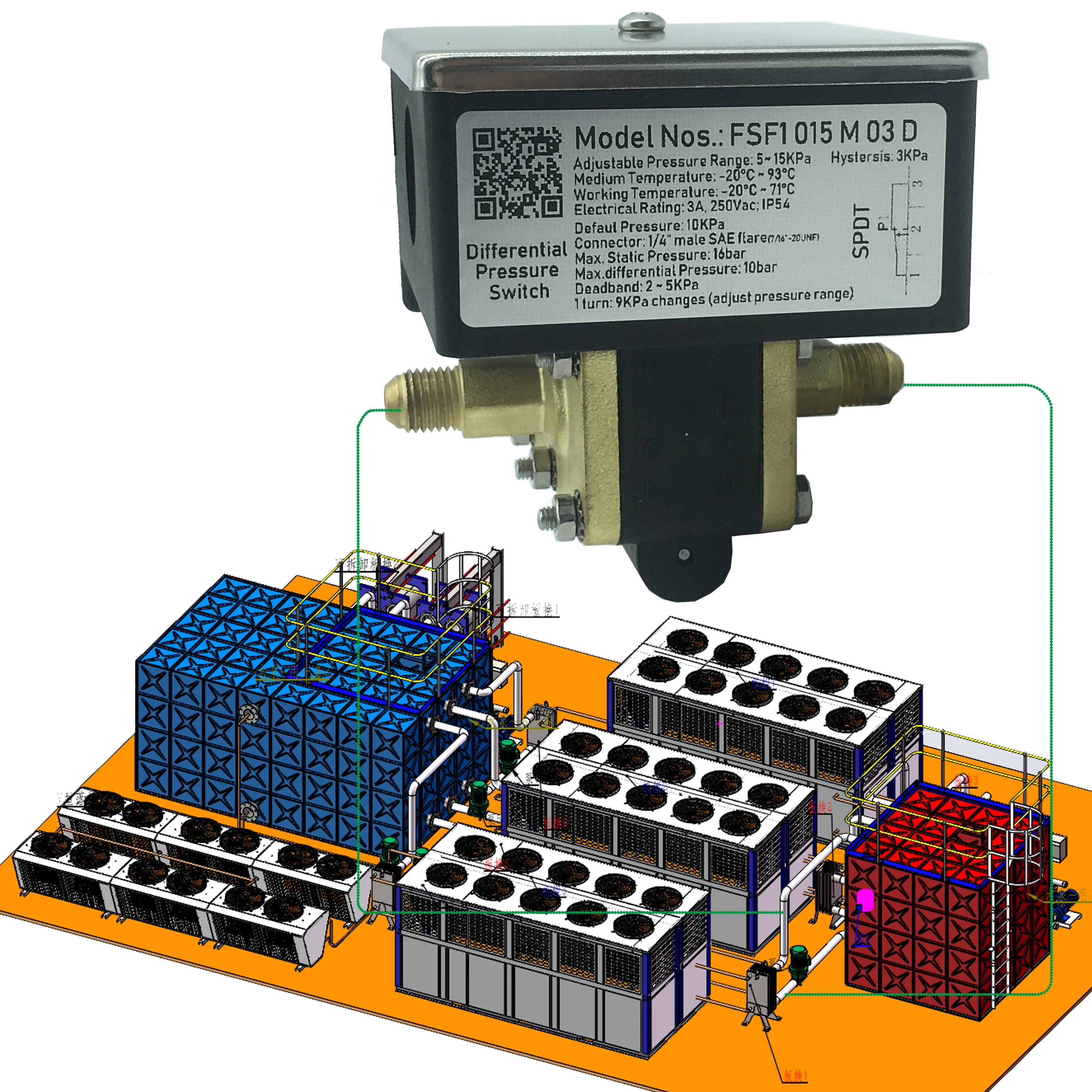 10~200kPa switches measure differential pressure difference between inlet and outlet pipes of district heating to output ON/OFF