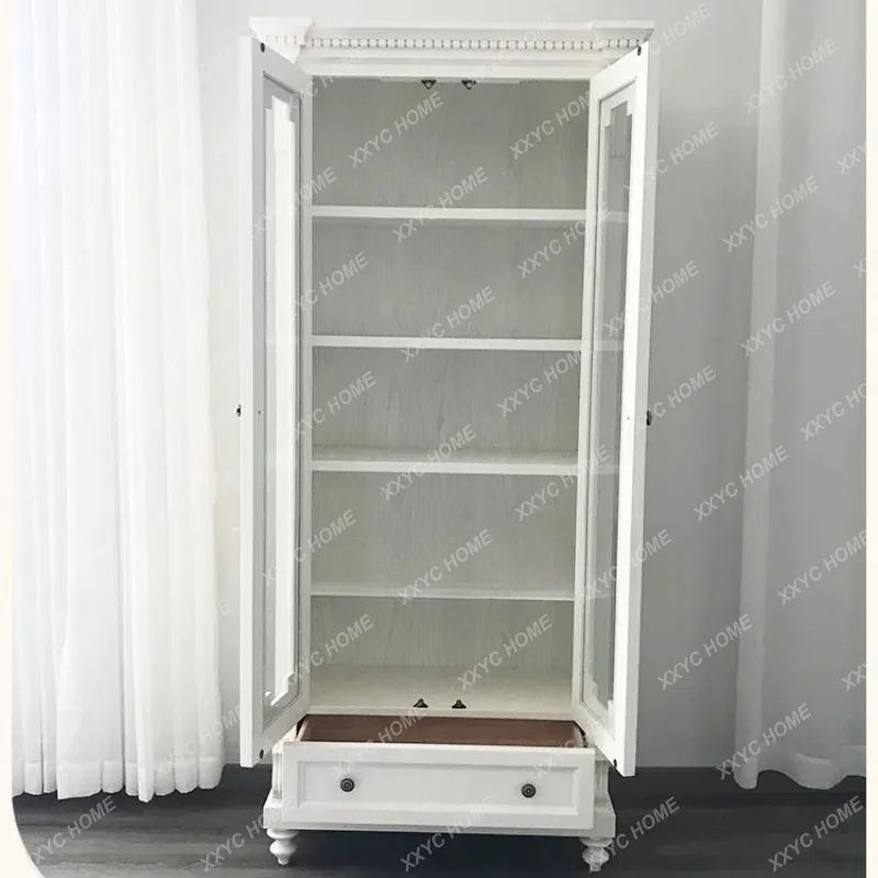 XX Style Double Door Bookcase Solid Wood Bookshelf Display Cabinet Living Room All Solid Wood Floor Storage Wine Cabinet