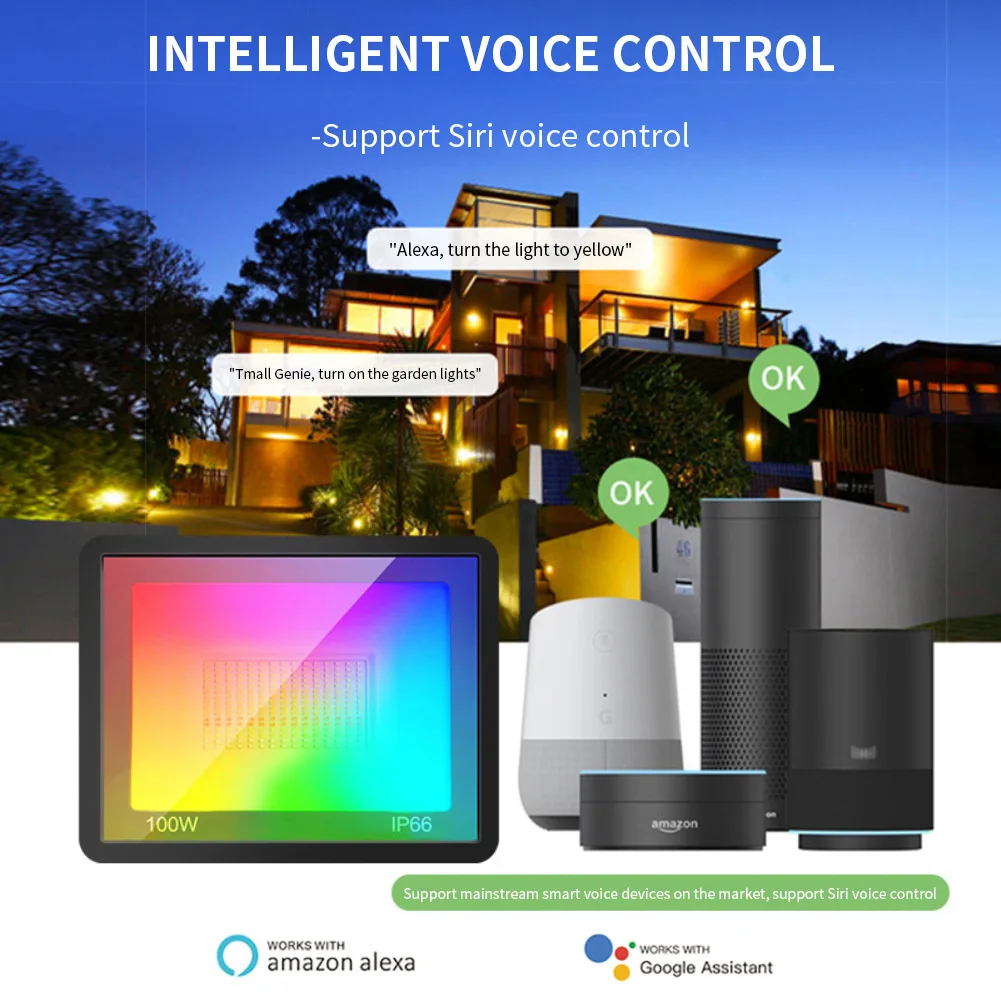 Led SMD2835 Floodlight 100W IP68 Waterproof Outdoor RGB Led Spotlight Reflector Garden Street Light WiFi Remote Control