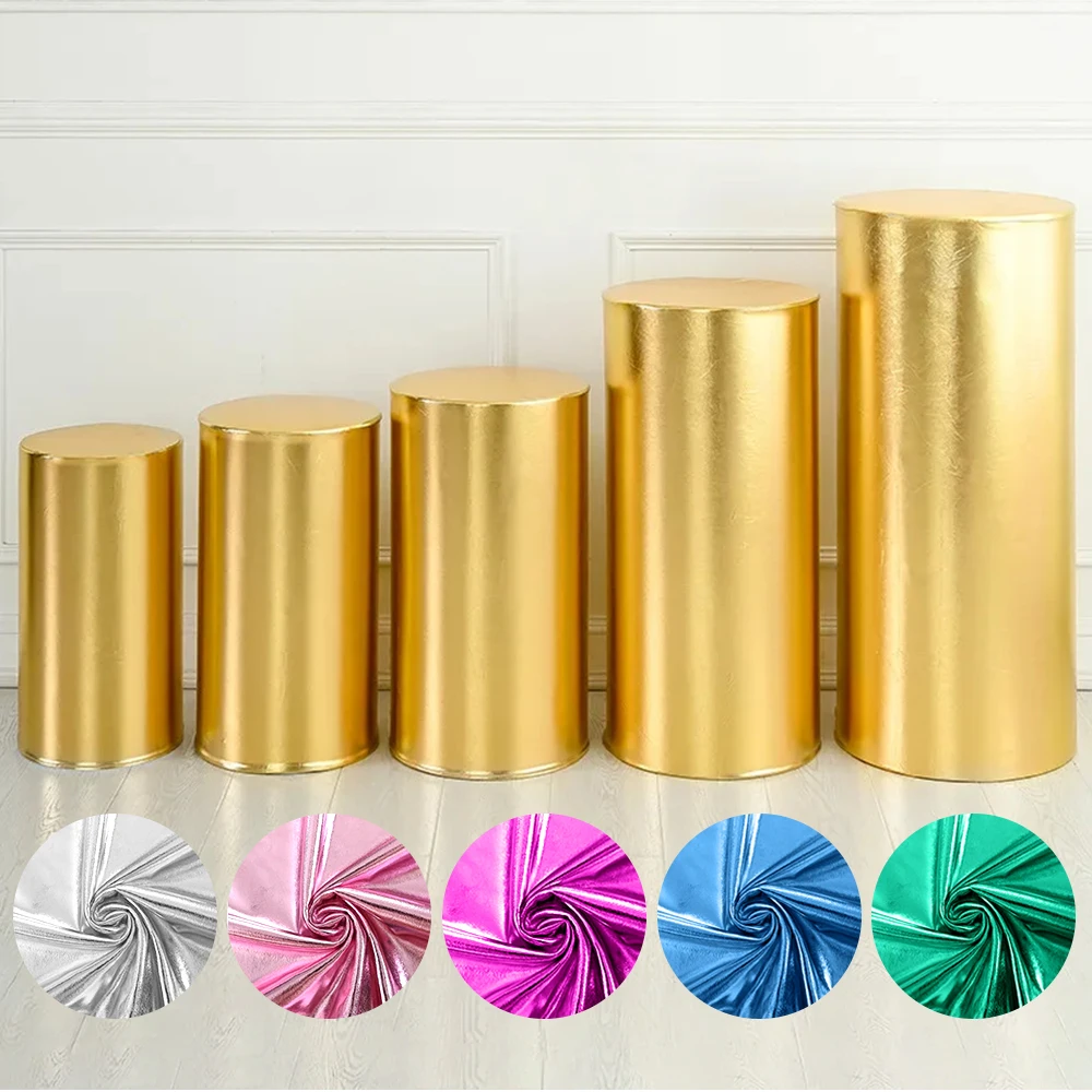 Cylinder Dessert Table Cover Shiny Colors Flash Fabric Stretch Bronzing Cloth Elastic Cover Wedding Birthday Party Decorations