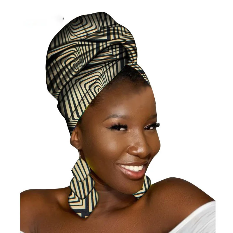 African Turbans African Headwraps for Woman African Headscarf Nigerian Headtie with Matching Earring Dashiki Ankara Head Wrap