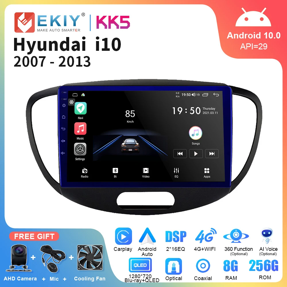 

EKIY KK5 For Hyundai i10 2007-2013 Multimedia Video Player Android Auto Carplay Navigation Tape Recorder 2Din DVD no DVD 4G Wifi