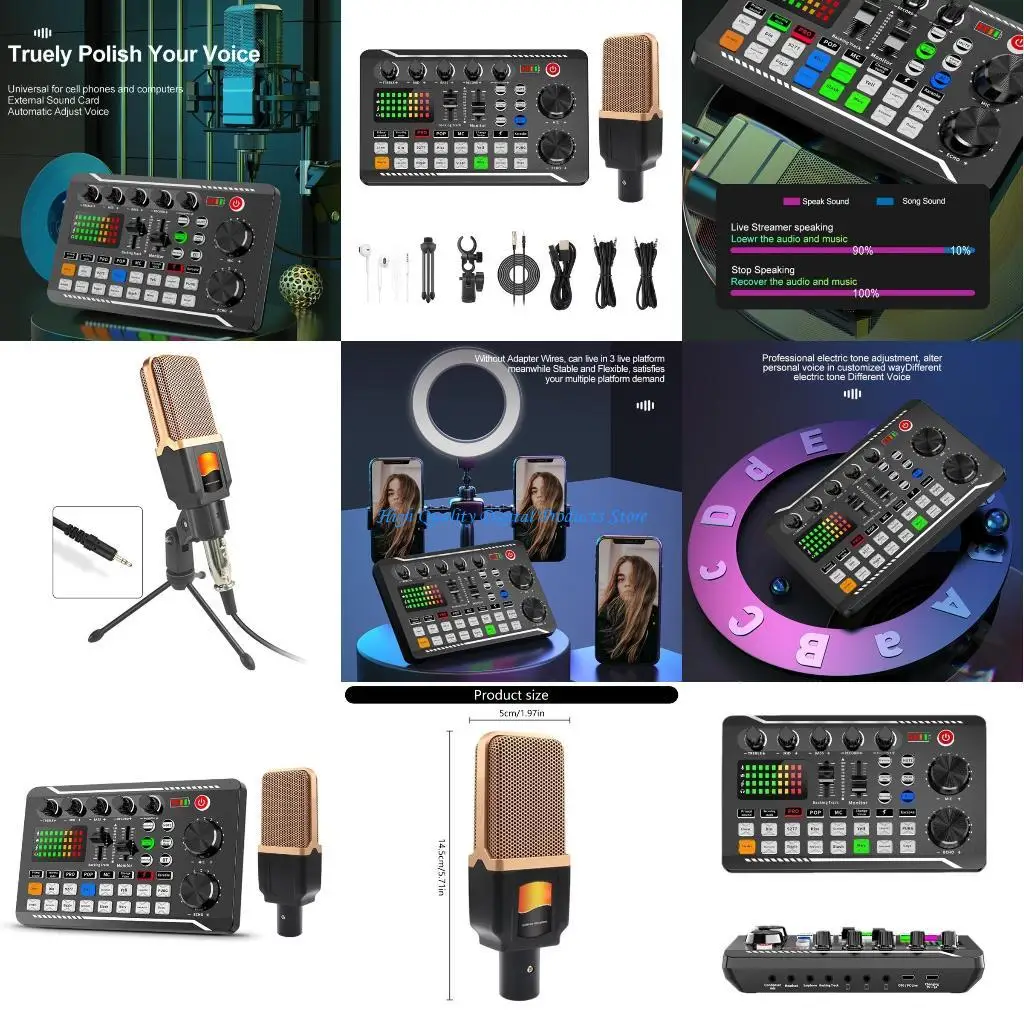 

U2JE F998 Condenser Microphone With Auditory Mixer Sound Card For Clear Auditory