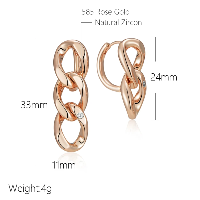 Kinel Hot 585 Rose Gold Color Asymmetrical Long Drop Earrings For Women Personality White Natural Zircon Daily Fine Jewelry