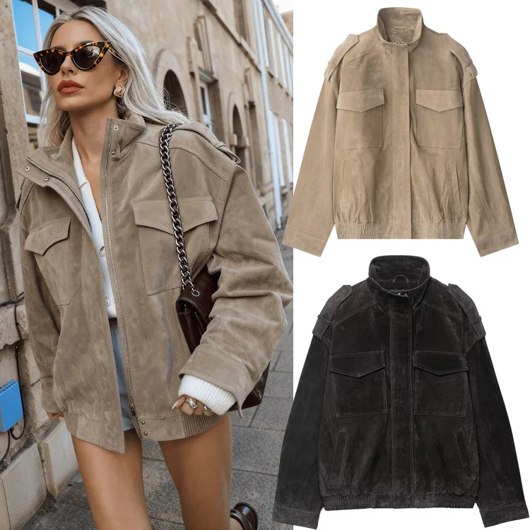 Women Autumn Loose Casual Long Sleeve Jacket Coat Small Batch Stock Design