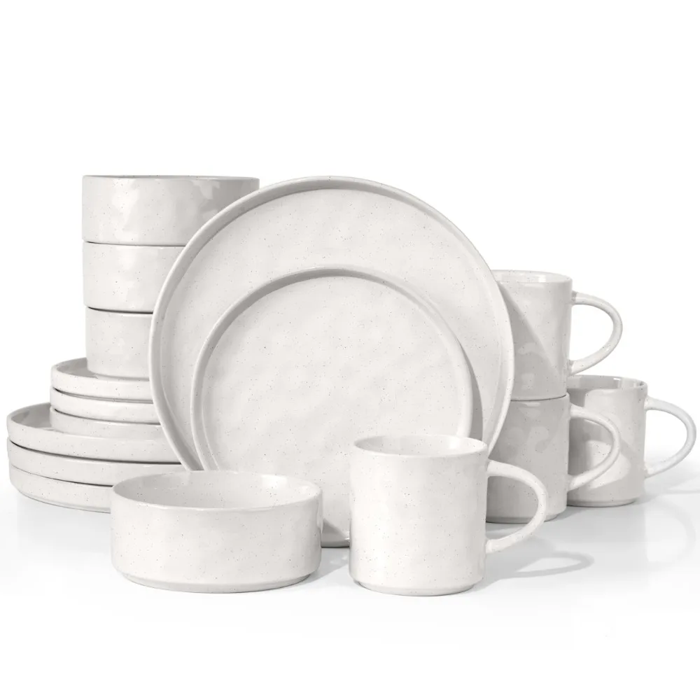 

16-Piece Stoneware Plates and Bowls Set, Elegant Ceramic Dish Set for 4,Chip and Scratch Resistant,Microwave and Dishwasher Safe