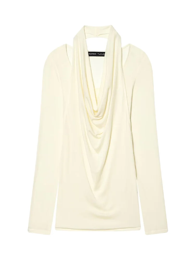 

Женская элегантная блузка с длинным рукавом и воротником-халтер HH 2026, повседневный облегающий топ, новая модная однотонная блузка с воротником-халтер для женщин