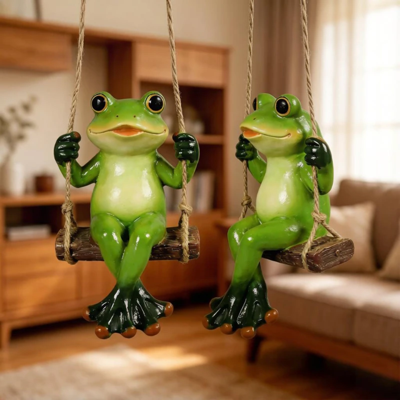 Easter Frog Statue Resin Garden Decor, Animal Swing Figurine for Courtyard Plants, Frog Ornament Outdoor Patio Yard
