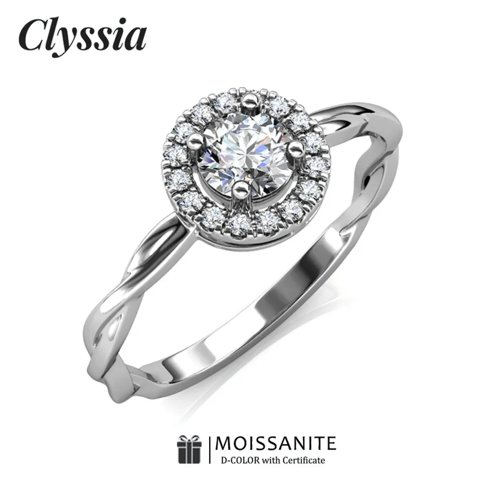 

CLYSSIA Twist Design Кольцо с муассанитом на годовщину, помолвку, свадебный подарок для невесты, ювелирные изделия, цвет D, VVS1, идеально подходит для нее