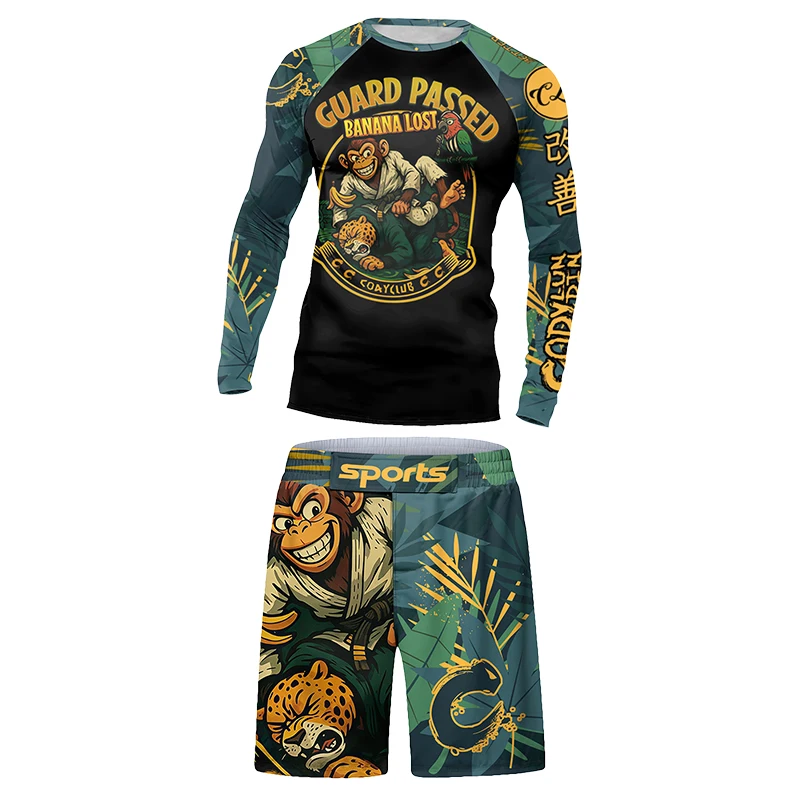 كيك بوكسينغ 4 قطعة بدلة رياضية للأطفال ضغط قميص السراويل مجموعة تي شيرتات قصيرة للأطفال الأطفال MMA Rashguard جيو Jusit Bjj GI ملابس الجري #6