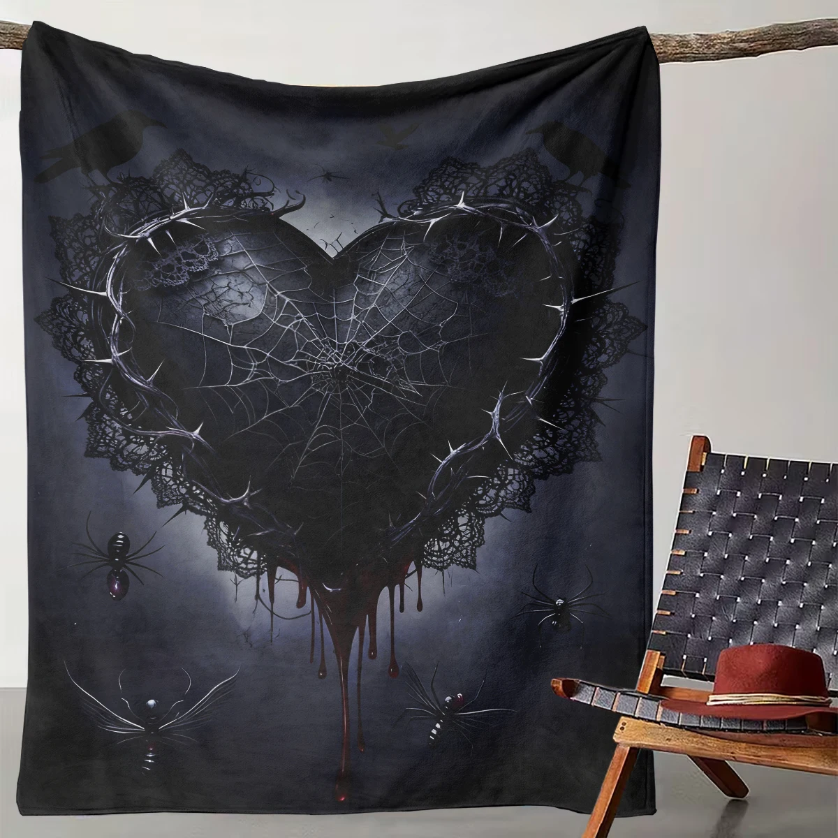 

1 Gothic Dark Spider Web Heart-Shaped Blanket | Niche Personalized Decorative Blanket Cool Sofa Bedroom Soft Warm Blanket