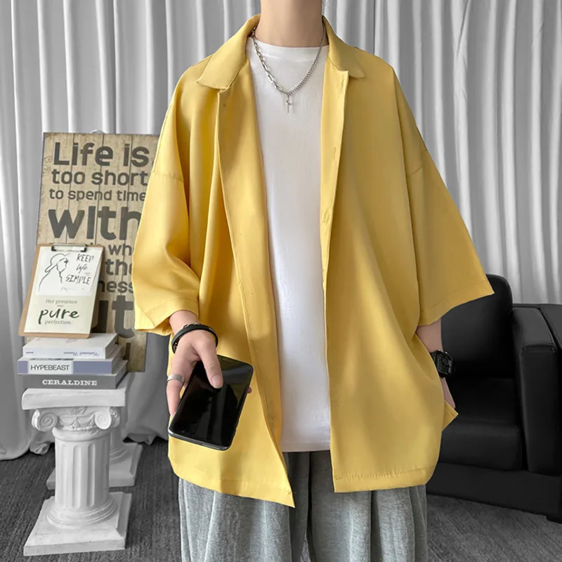 Summer Short Sleeved Shirt Men Fashion Society Mens Black Dress Shirt Korean Loose Casual White Shirt Mens Office Formal Shirts