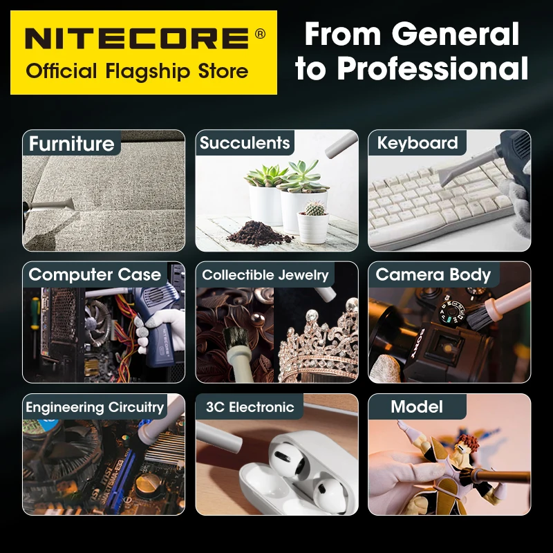 Nitecore-Espanador de ar elétrico sem fio, USB C, recarregável, ventilador de mão, limpador para câmera, teclado, computador, AD10, 18W