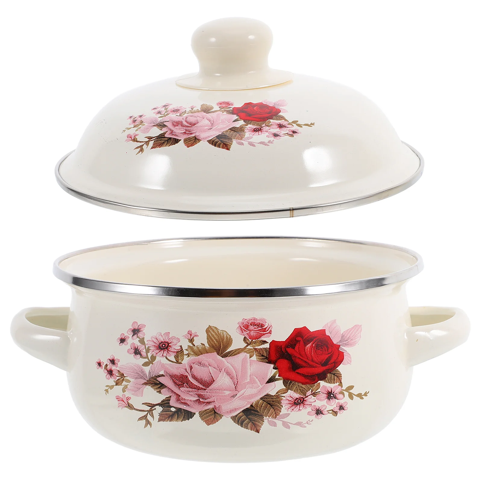 Emaille-Suppentopf, Eintopf, chinesische Schüsseln mit Deckel, Ramen-Küchensuppentopf, Pfannen zum Kochen, niedlich