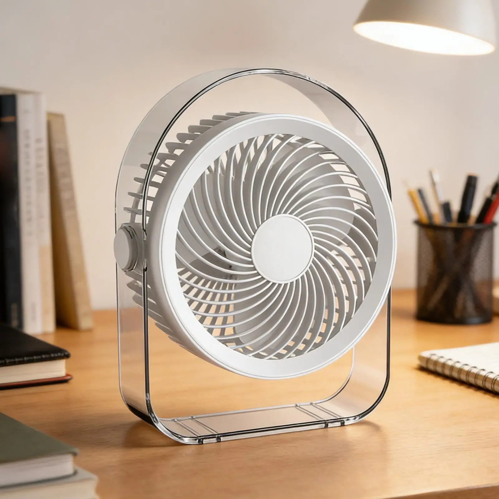 Small Desk Fan 5 Speeds Rechargeable Portable Cooler with Light 360 Degree Adjustable Tilt Portable Fan for Home Kitchen Bedroom