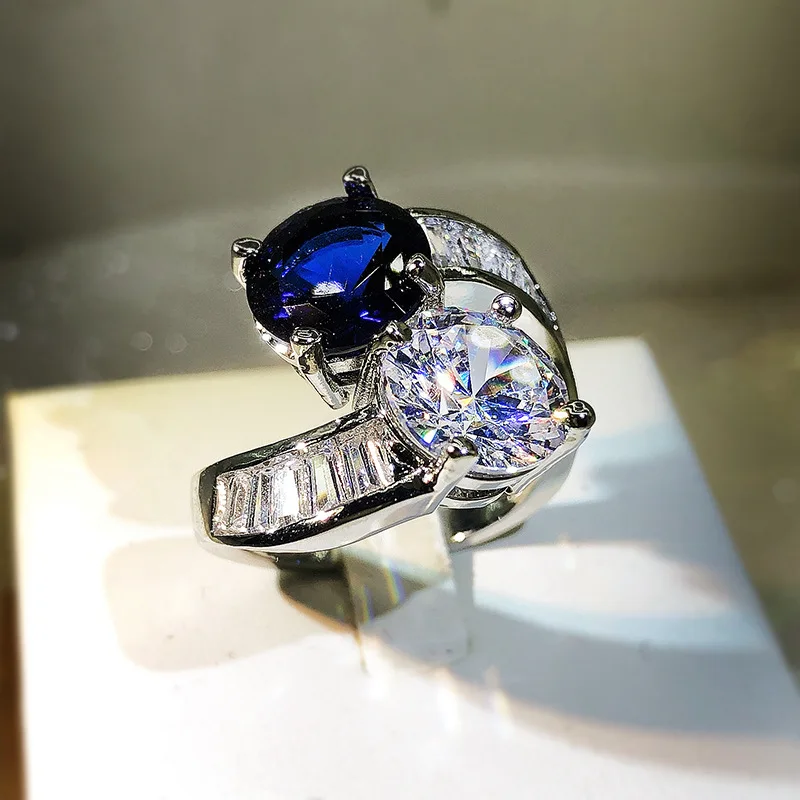 Women's Creative Blue White Imitation Crystal Open Ring, Luxury