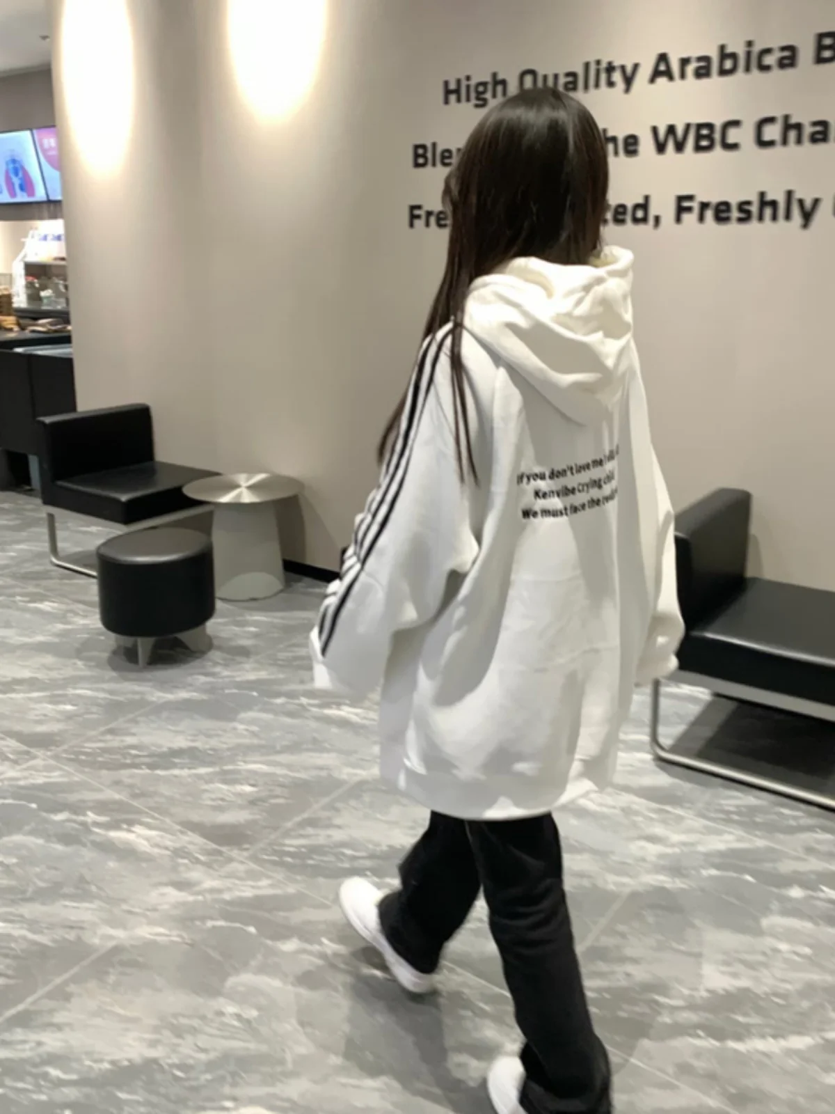 

Белая свободная женская толстовка с капюшоном на весну и осень в полоску в стиле пэчворк в стиле хип-хоп High Street для пары Sle Long Sve, корейская версия