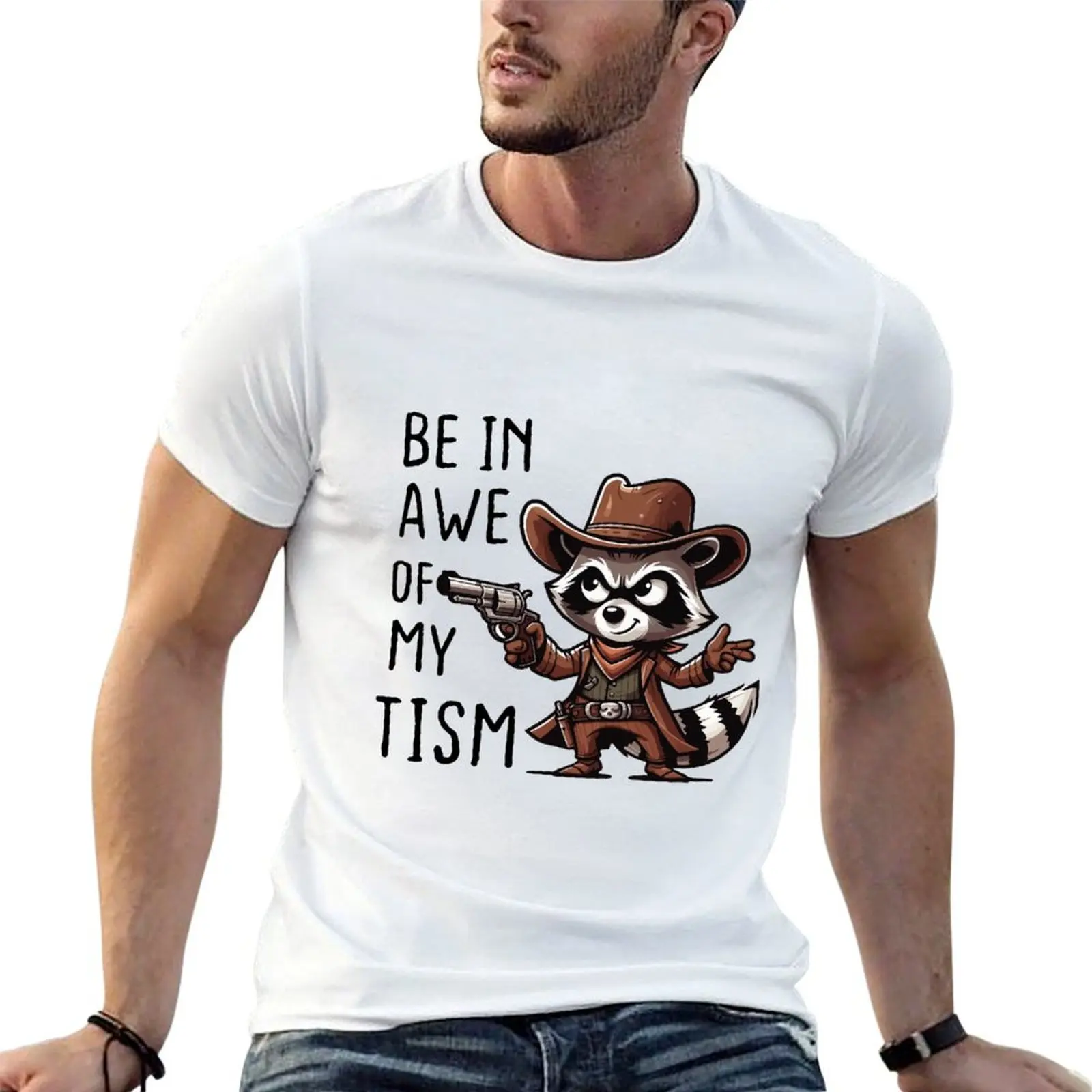 Soyez éblouie par mon 'Tism avec un raton d'Amérique amusant. T-shirt en coton, t-shirts de haute qualité, t-shirt homme, t-shirt de luxe pour homme