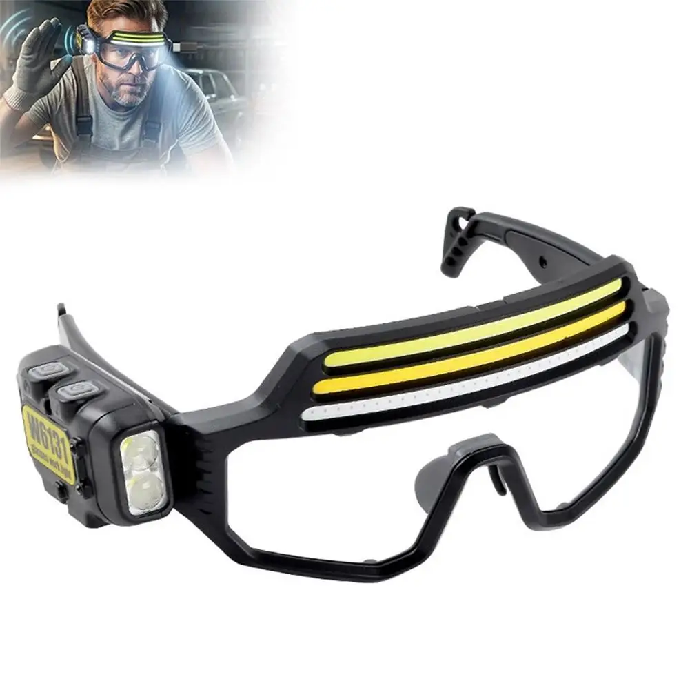 Smart Wave Sensor Headlamp Safety Glasses Spotlight 90 Degree Rotatable Lighted Work Glasses Type-C Rechargeable IP45 Eyewear