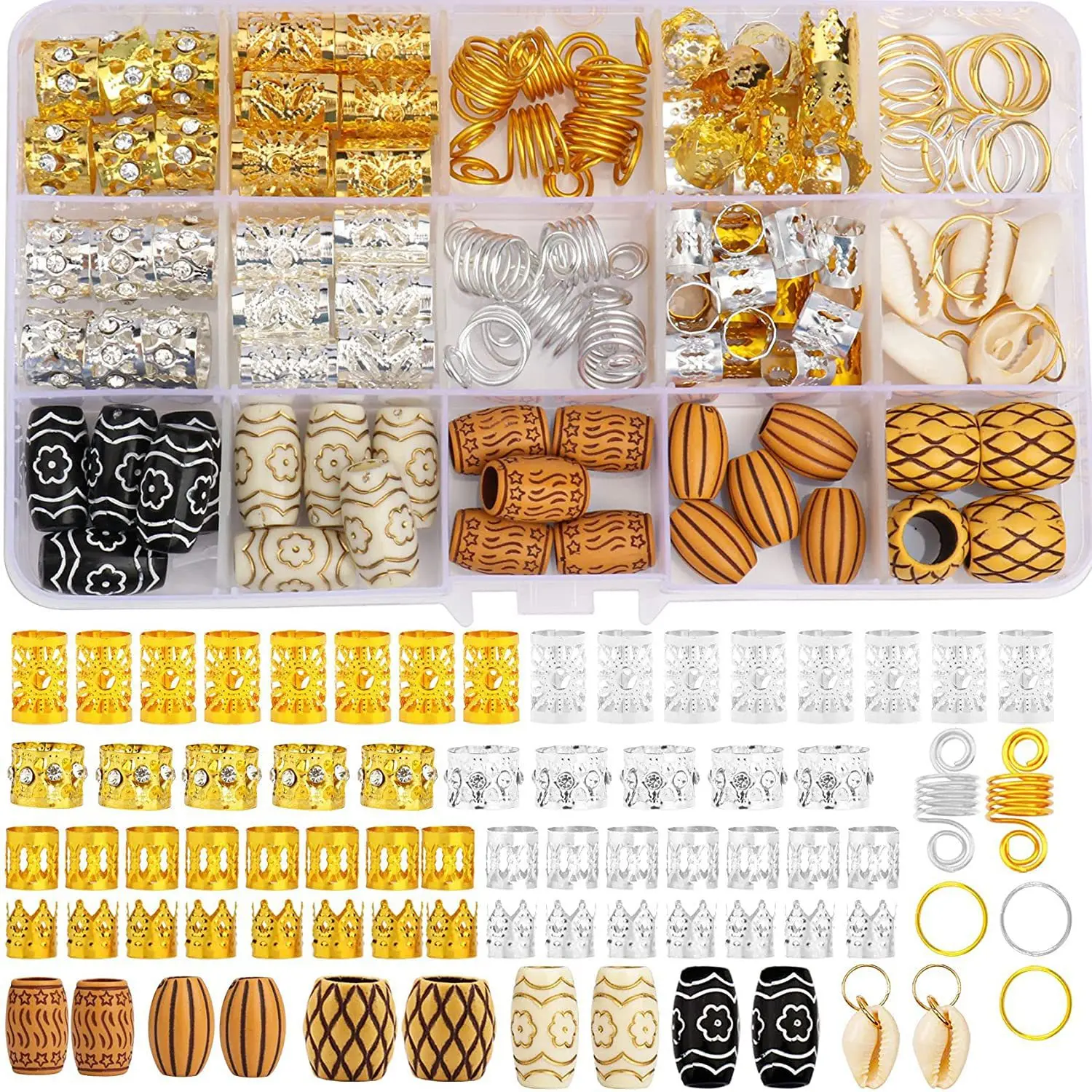 

133 Piece DIY Dreadlock Hair Accessory Set Hair Ring Elastic Braid Headband Faux Wood Tube Bead for Long Hair