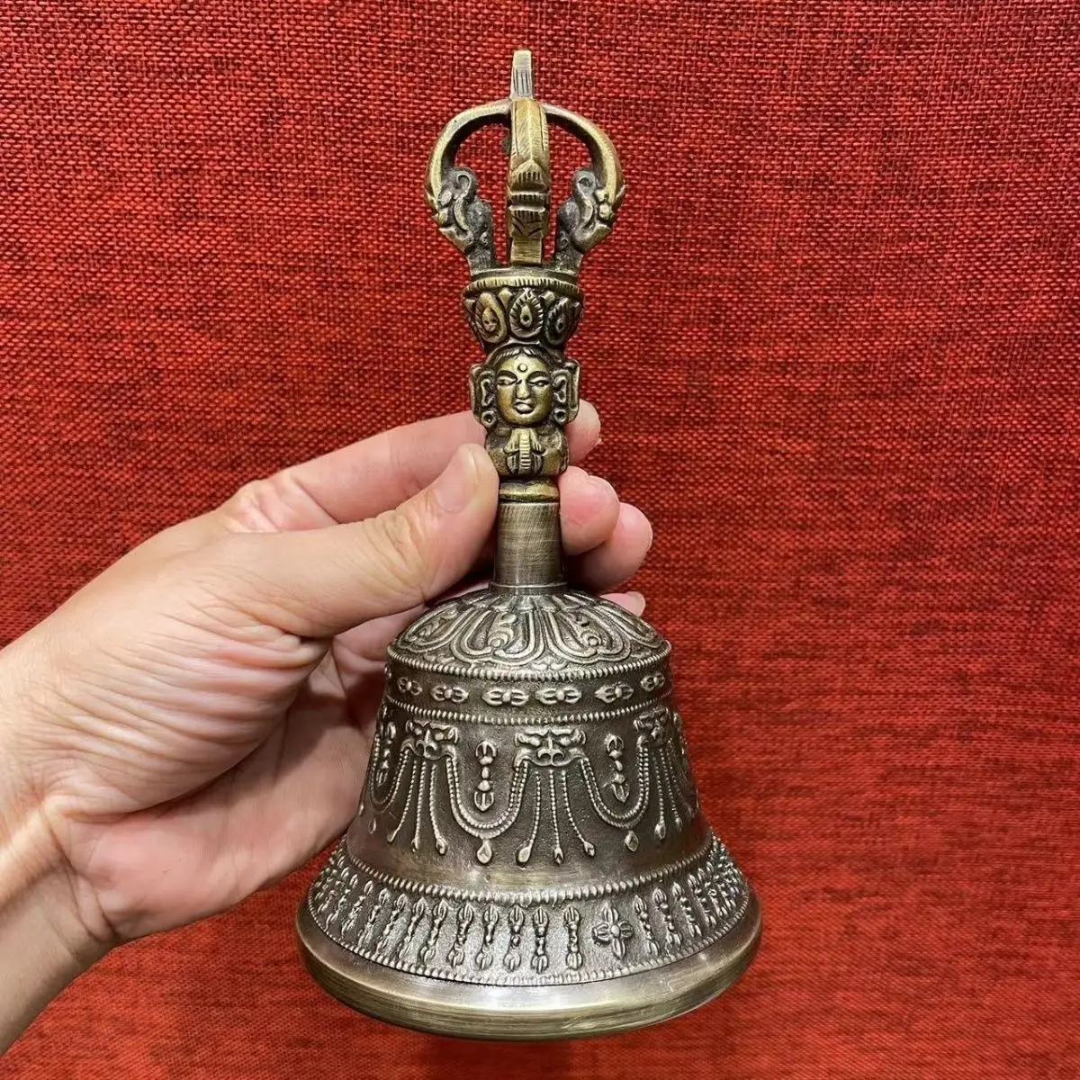 Nepalese pure copper five-strand handmade vajra magic ware tantra bell hand-cranked vajra pestle carved ornament rattle