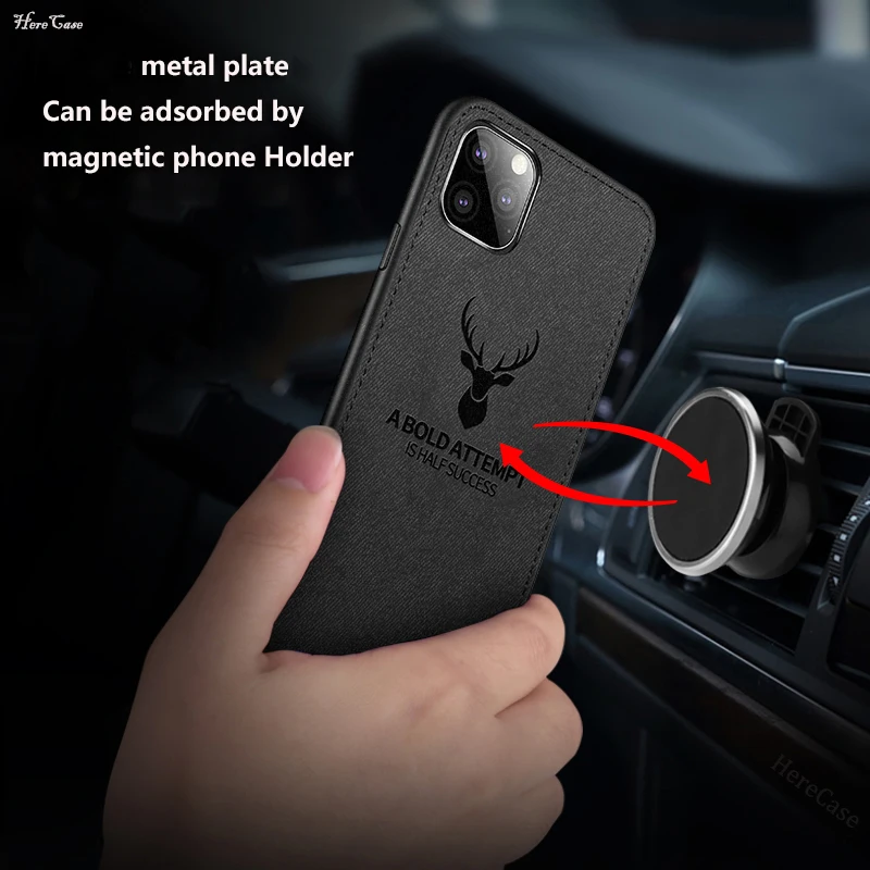 Magnetic Cloth Texture Deer Case for iPhone 14 13 12 11 Pro XS MAX XR X 6 7 8 Plus Built-in Magnet Soft TPU Back Cover