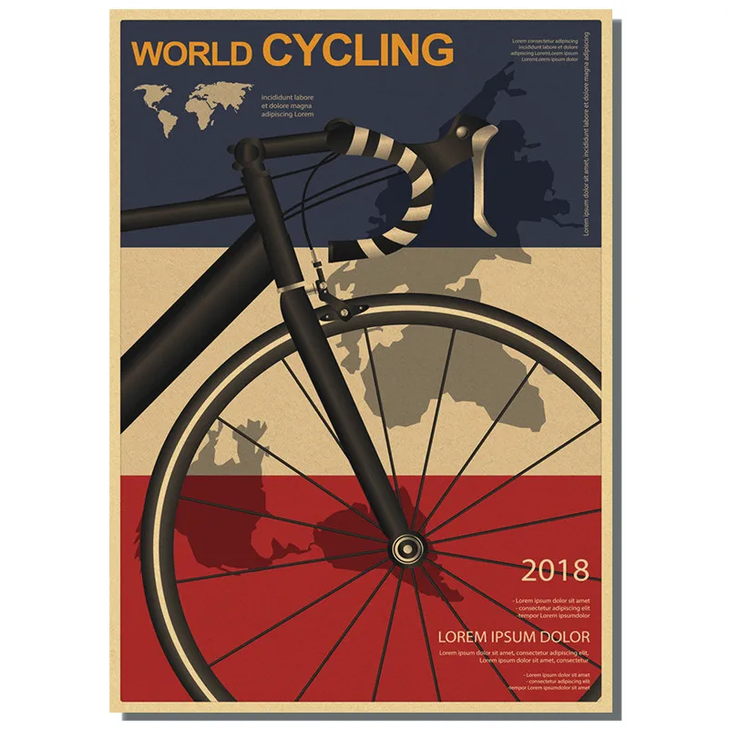 Retro Bicycle kraft paper Poster Vintage World Cycling Wall Decor for Home Room Garage Bar Gift