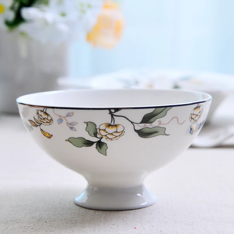 

Bone china rice bowl, face bowl, ceramic high foot bowl, creative net red salad porcelain bowl, tableware, microwave oven, Korea