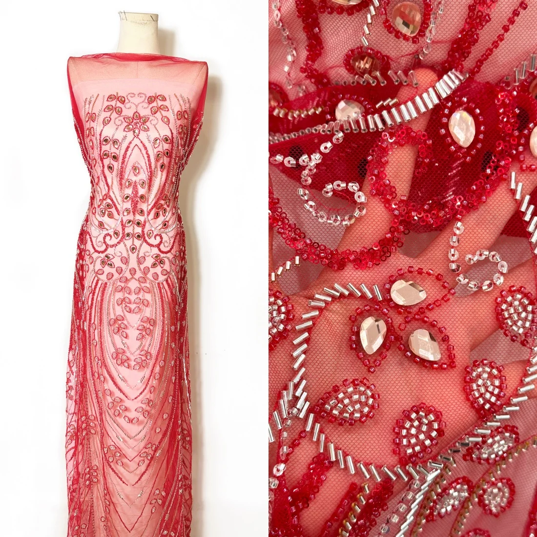 

Горячая распродажа: Красная африканская ткань с бисером и кружевом для жениха, 2026, роскошный французский тюль с пайетками для женских вечерних платьев и шитья своими руками