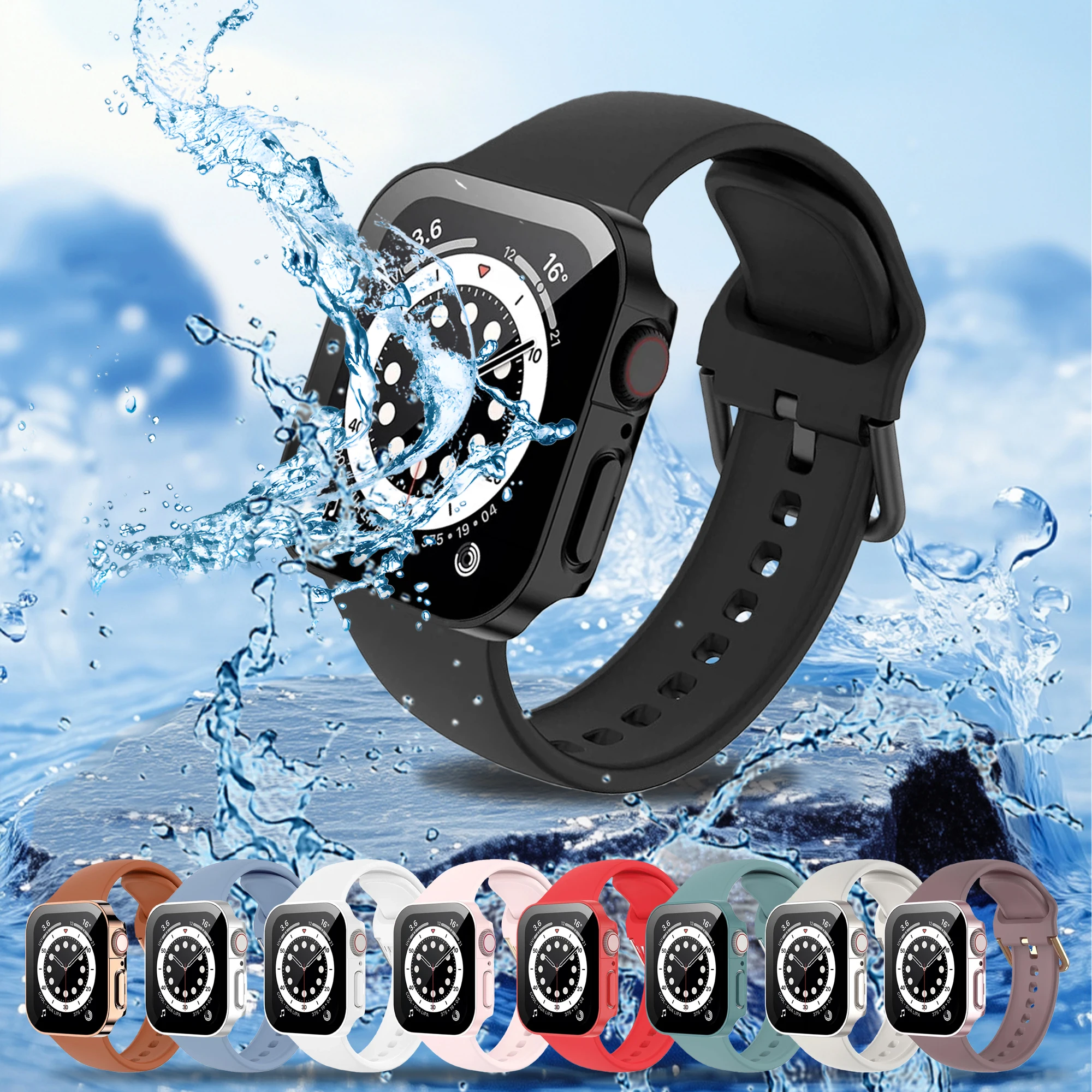 Bequemes und weiches Sport-Silikonarmband und mattes, langlebiges, wasserdichtes Gehäuse für Apple Watch Series 3-11 SE 40/41/42/44/45/46 mm
