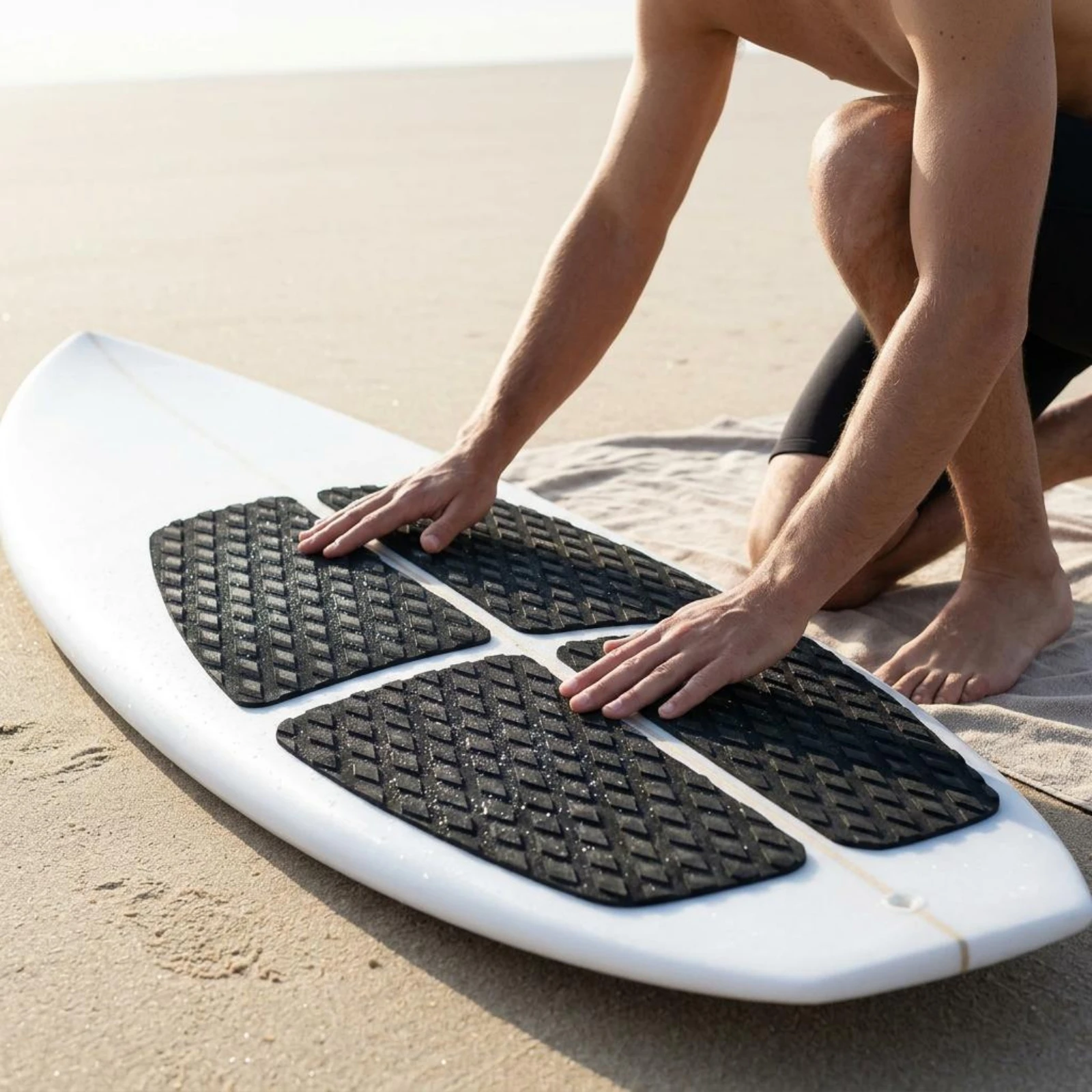 4 Pieces Surfboad Anti-Slip Mat Black Surfboard Traction Pad Rounded Rectangular EVA Foam Traction Pad