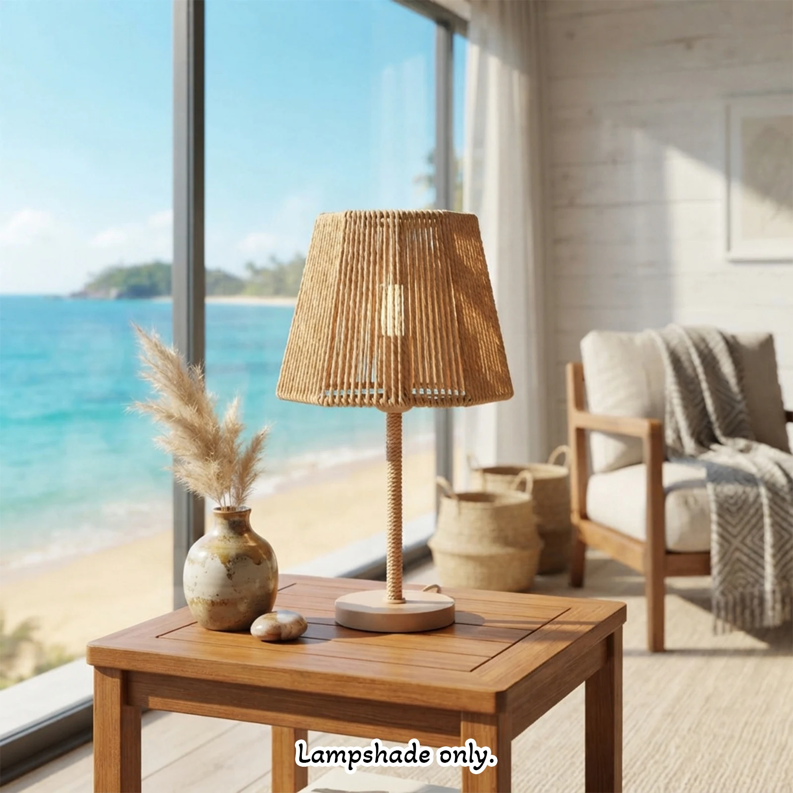 Woven Rope Lamp Shade, Tapered Conical Straight Cover, Boho Coastal Decor for Bedroom