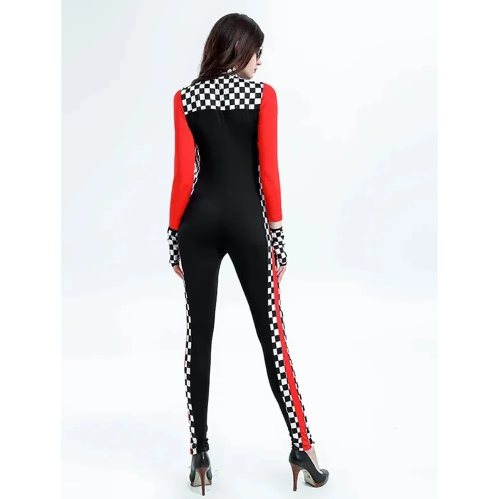 Women Sexy Miss Moto Jumpsuit Halloween Race Car Driver Costume Racing Girl Car Game Long Sleeves Racer Babe Uniforms