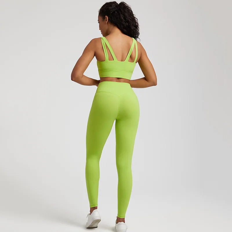 Yoga suit women's nude high-waisted tights outdoor running beautiful back sports fitness suit